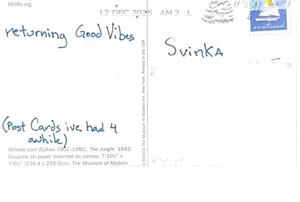 MoMA art postcard returning good vibes to Svinka